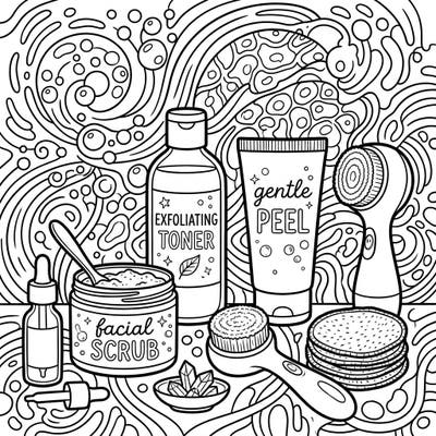 Dive into the world of healthy skin with this exciting coloring page featuring various skincare exfoliants. Designed specifically for teens, it combines trendy aesthetics with engaging details for a unique artistic experience.