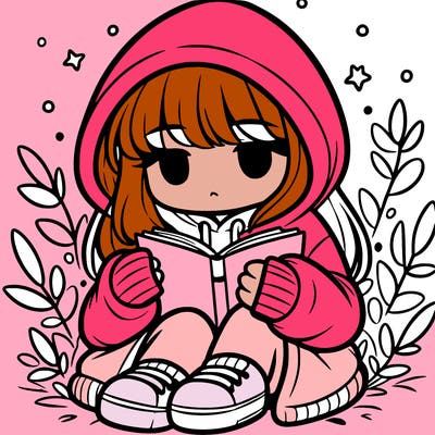 girl in oversized hoodie reading a book