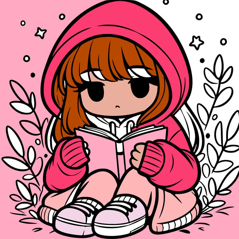girl in oversized hoodie reading a book
