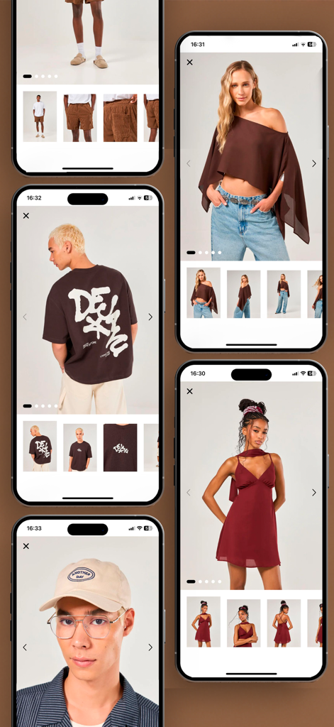 A collection of mobile screens from the Youcom app showcasing trendy streetwear and fashion for men and women