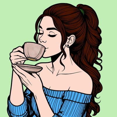 realistic woman drinking tea