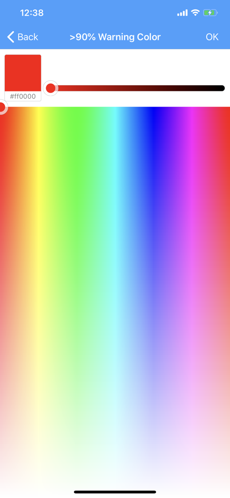 Interfaz de selección de color para personalizar las alertas de aviso de alto uso de datos