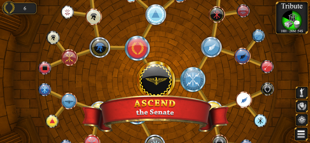 Romans: Age Of Caesar - The political progress tree screen in Romans Age of Caesar with the banner Ascend the Senate.
