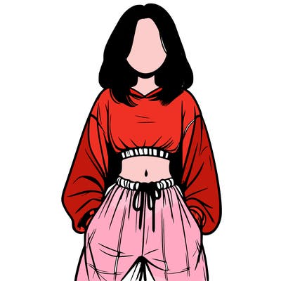 realistic girl faceless with baggy pants and a crop top