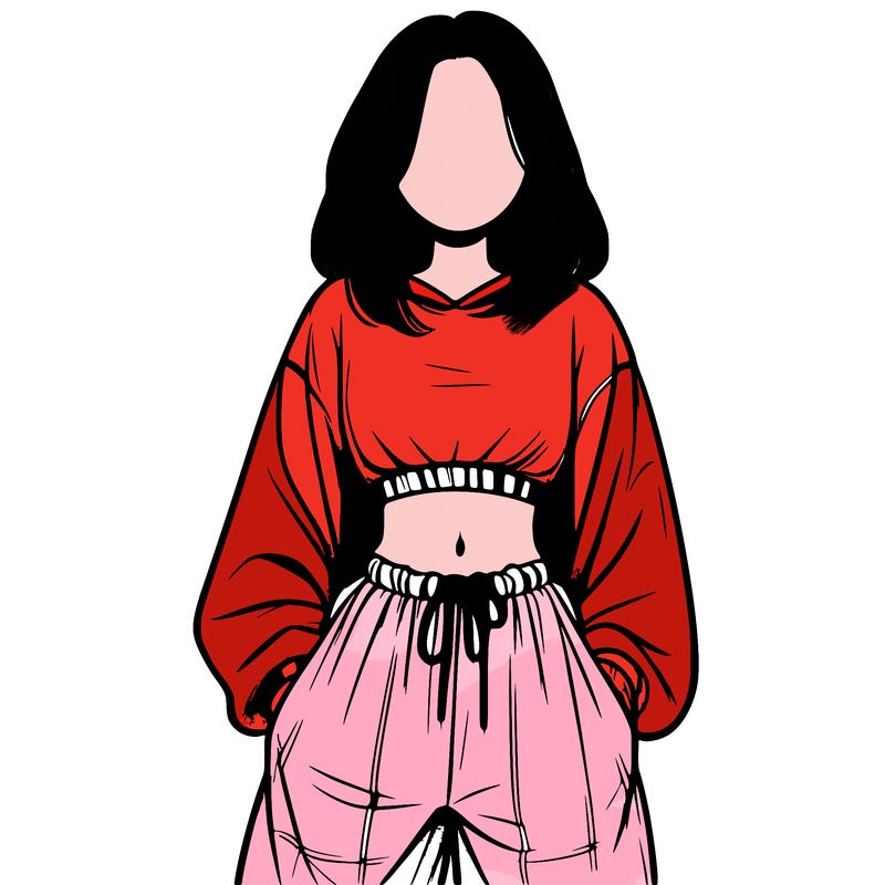 realistic girl faceless with baggy pants and a crop top