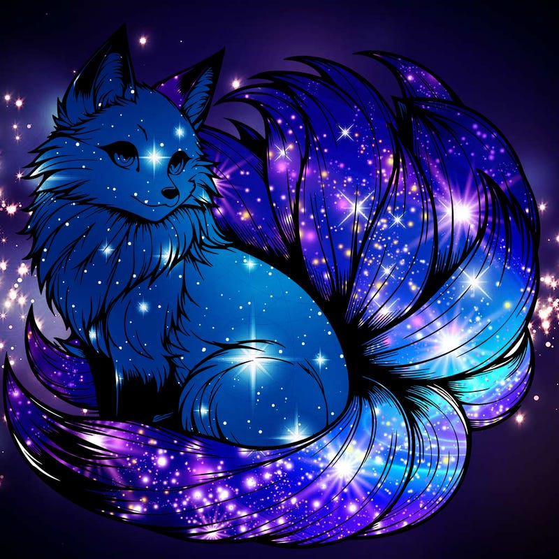 realistic detailed 9 tailed anime fox