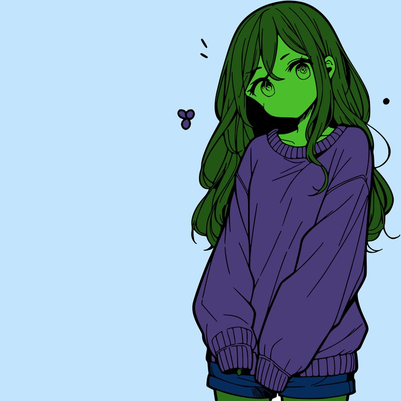manga teen girl  in a sweater and baggy pants