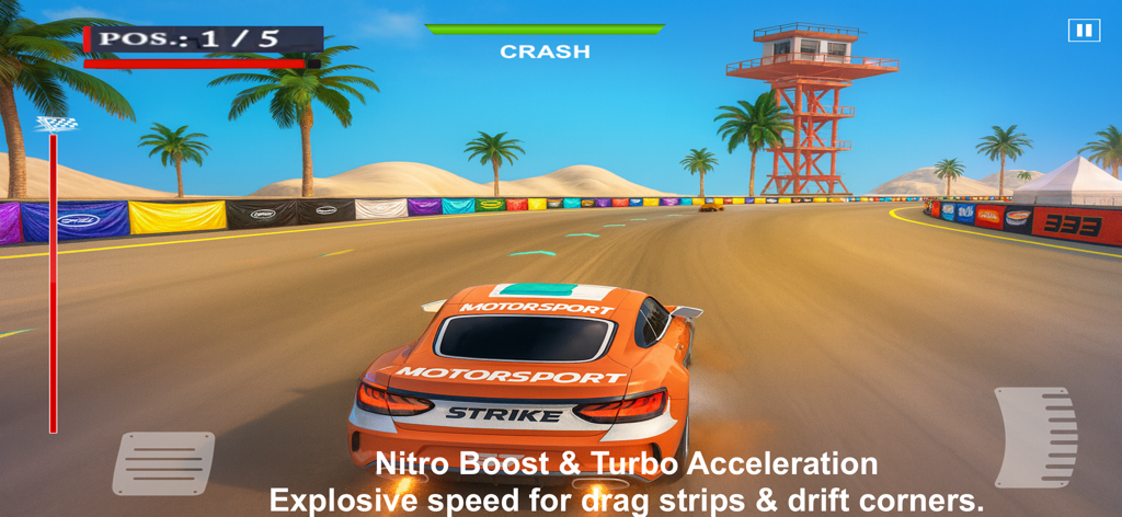 Racing Outlaws - Drag Car Race - Orange race car using nitro boost on a tropical track