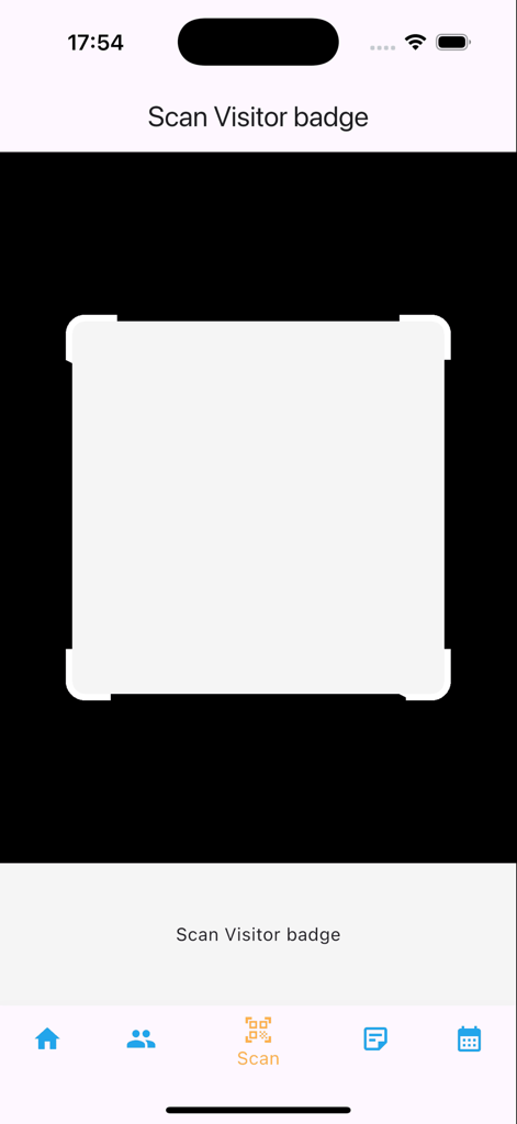 Leadretrieval for Events - Interfaz de la aplicación móvil que muestra el escáner de código QR para credenciales de visitantes durante ferias comerciales
