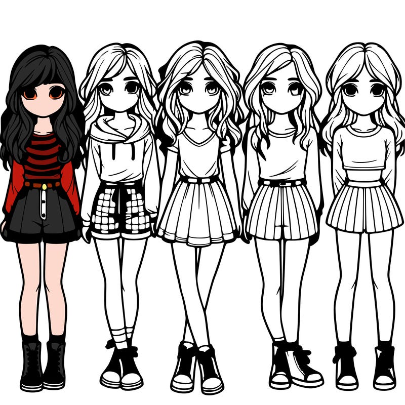 group of 6 realistic girls in a row