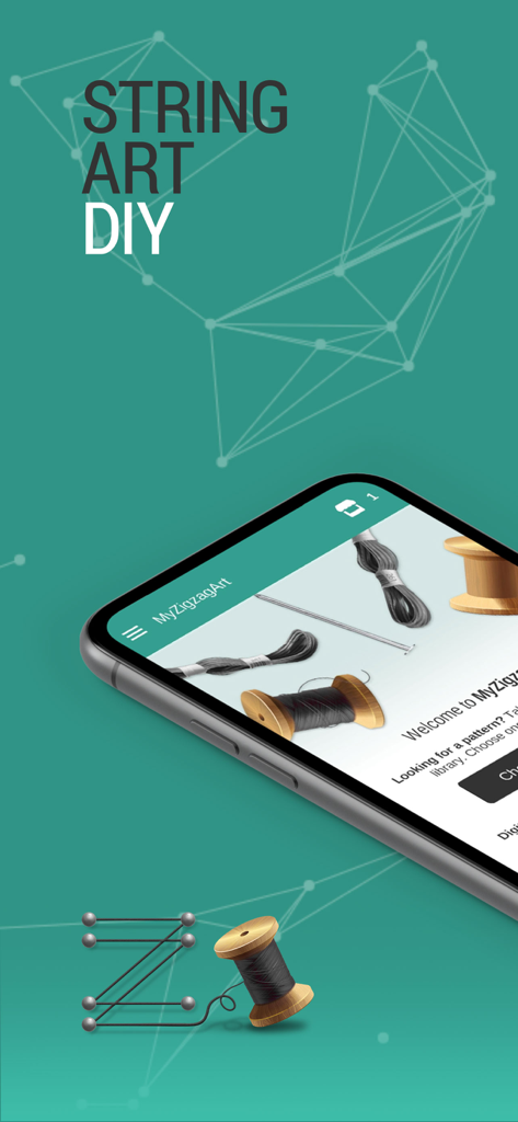 String Art DIY - String Art DIY app screen showing thread spools and craft tools