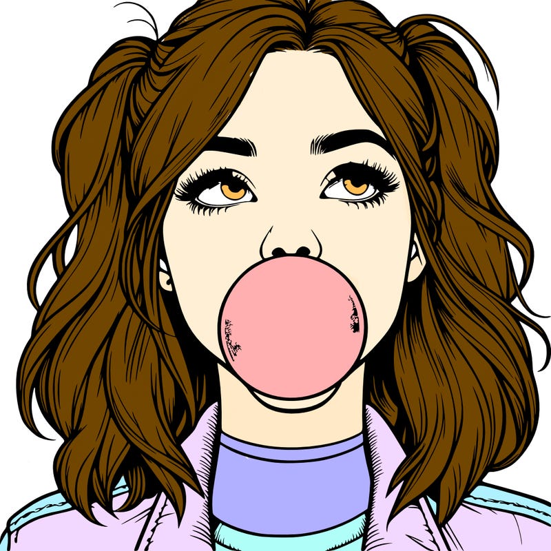 realististic girl blowing bubble -gum