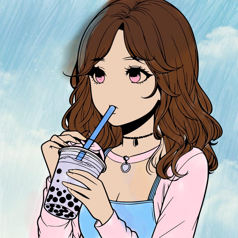 realistic girl drinking boba tea