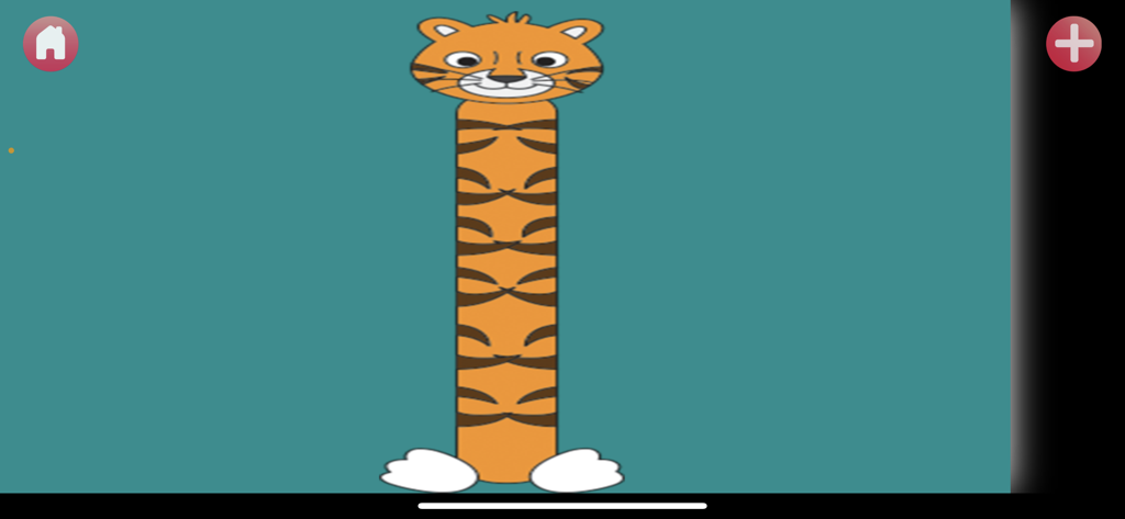 Speak Up Too - speech fun - Un tigre de dibujos animados con el cuello alargado respondiendo a la entrada de voz en la aplicación de terapia del habla Speak Up Too.