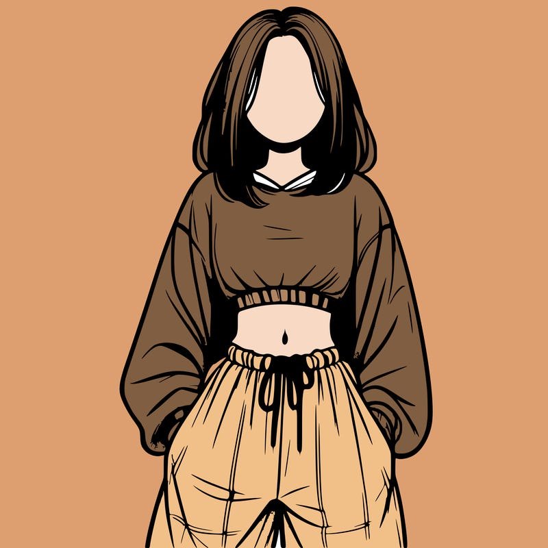 realistic girl faceless with baggy pants and a crop top