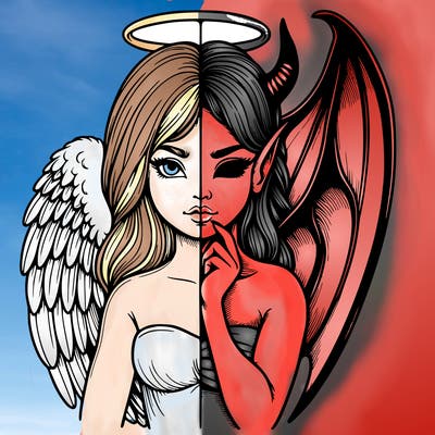 realistic angel half demon