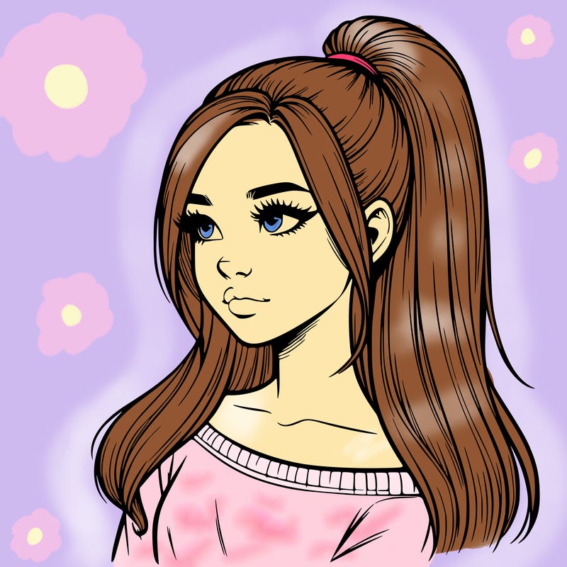 realistic girl with a high ponytail