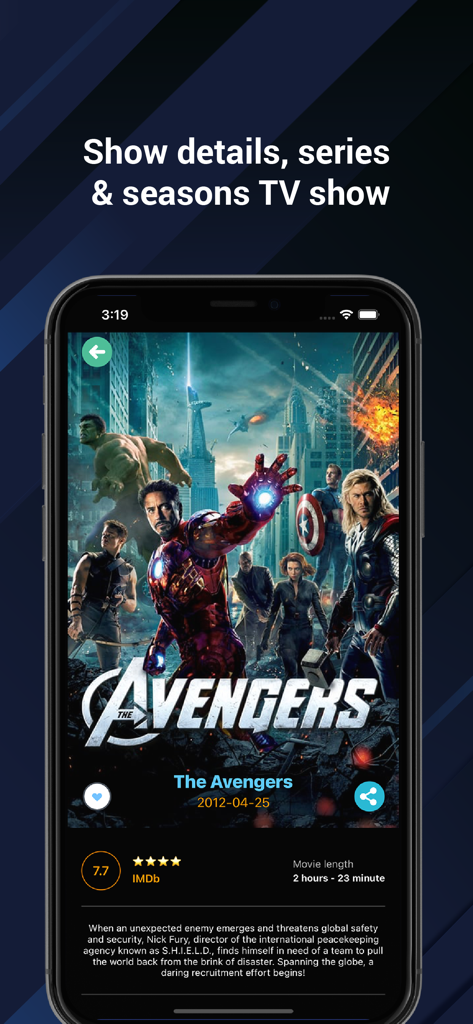 Soap.2Days - Capture d'écran de l'application Soap.2Days montrant les détails et les notes du film The Avengers