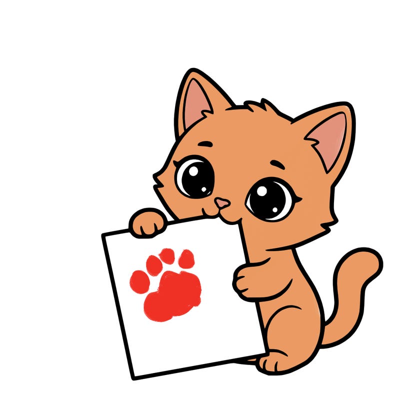 a small cat with a blank sheet of paper in its hand. the cat is sooooooo cute!