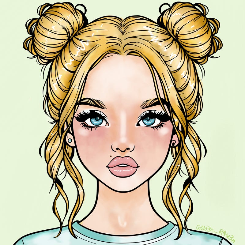 realistic girl with two buns in hair and lips