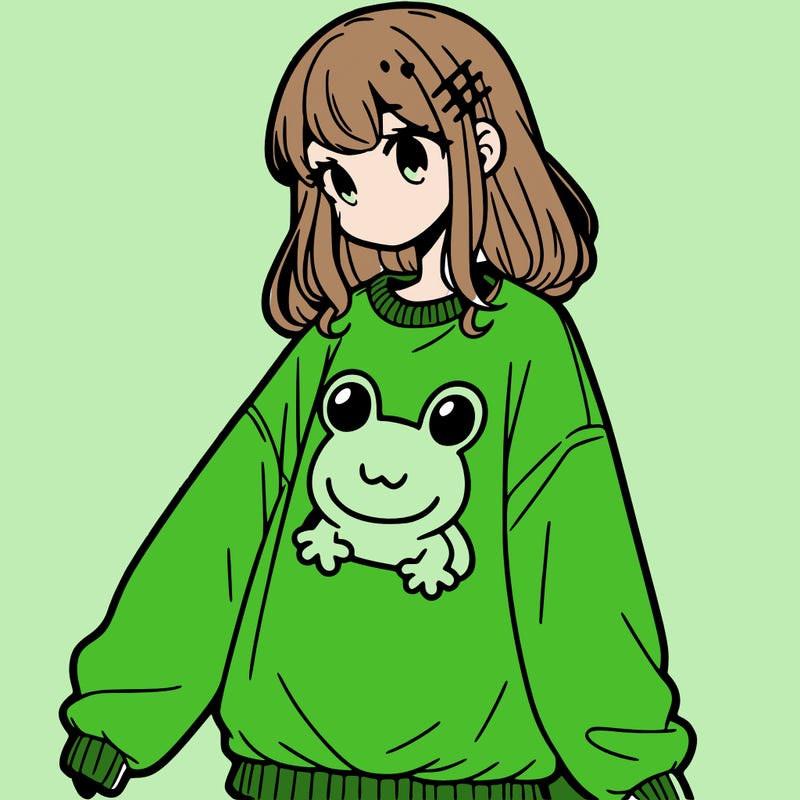 girl wearing frogging sweatshirt