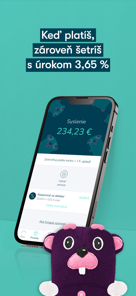 Smartphone que muestra la pantalla de microahorros de la aplicación 365.bank con una tasa de interés del 3,65 por ciento y saldo de ahorros