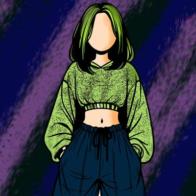 realistic girl faceless with baggy pants and a crop top