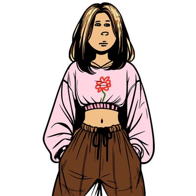 realistic girl faceless with baggy pants and a crop top