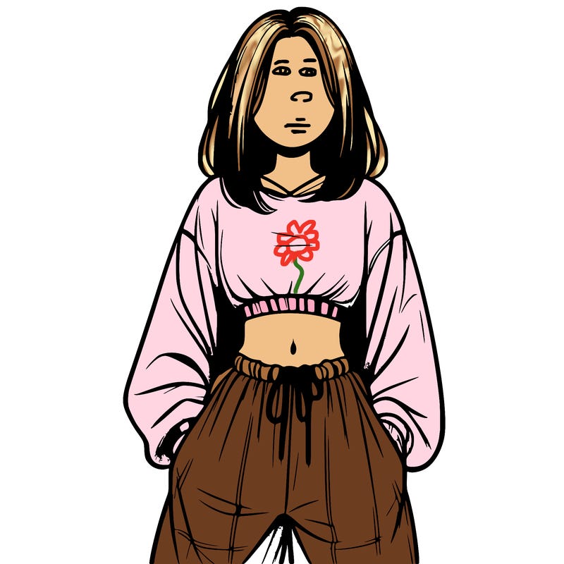 realistic girl faceless with baggy pants and a crop top