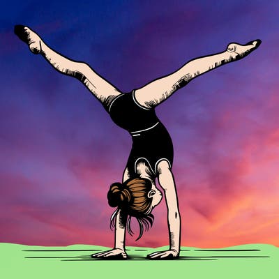 realistic gymnastic hand stand girl in four splits