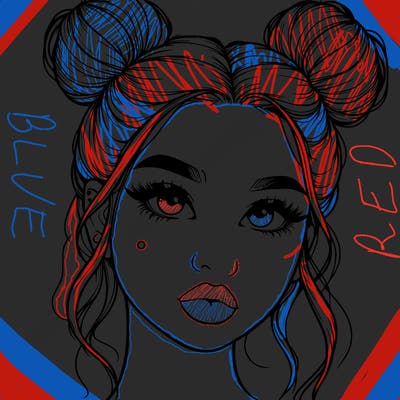 realistic girl with two buns on her hair and lips