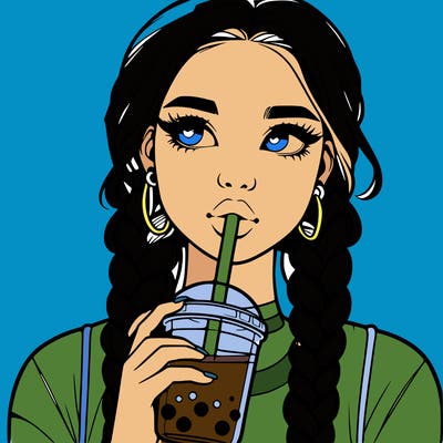 realistic girl with braided hair drinking boba