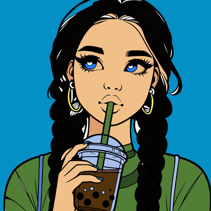 realistic girl with braided hair drinking boba