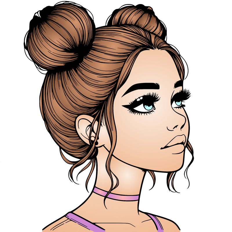 realistic girl with buns on the top of her head