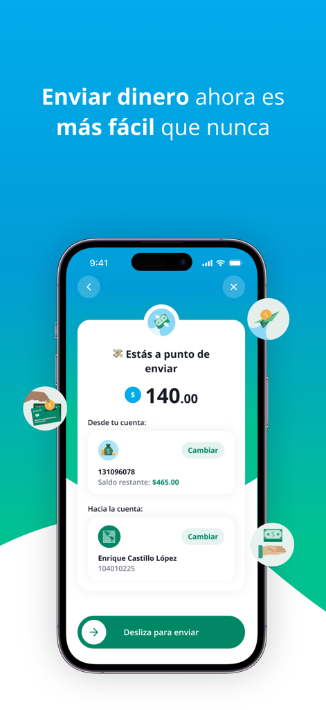 LAFISE Digital - A screenshot of the LAFISE Digital app showing a money transfer interface with a one hundred and forty dollar transaction
