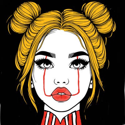 realistic girl with two buns on her hair and lips