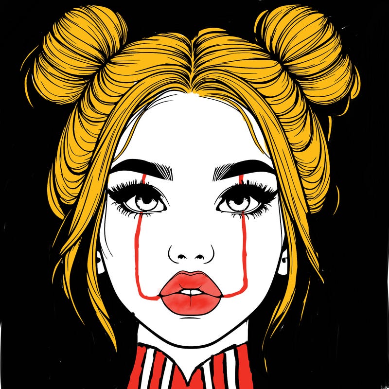 realistic girl with two buns on her hair and lips