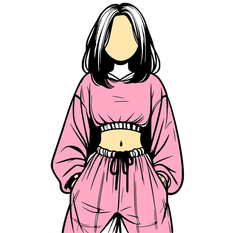 realistic girl faceless with baggy pants and a crop top