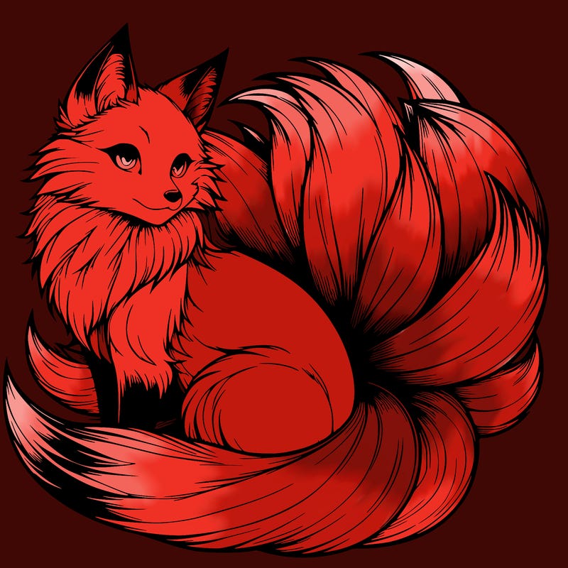 realistic detailed 9 tailed anime fox