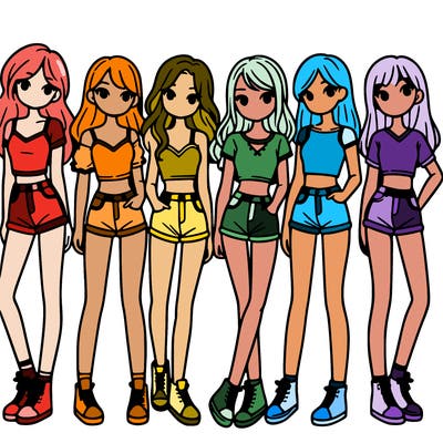 a group of girls wearing crop tops and shorts