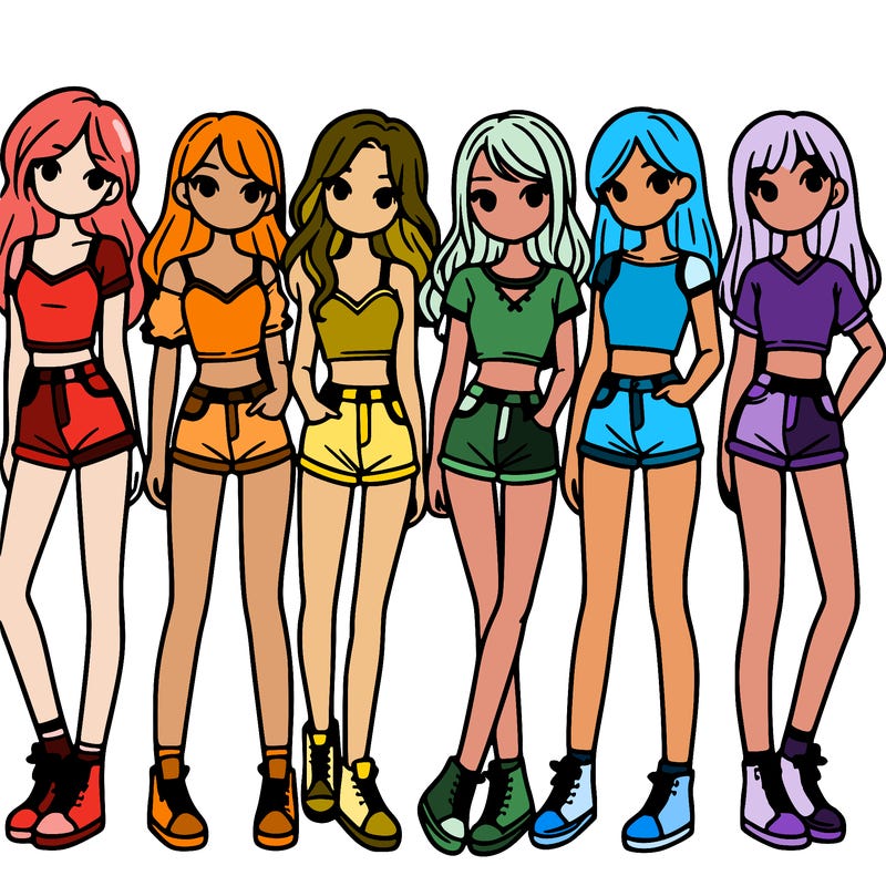 a group of girls wearing crop tops and shorts