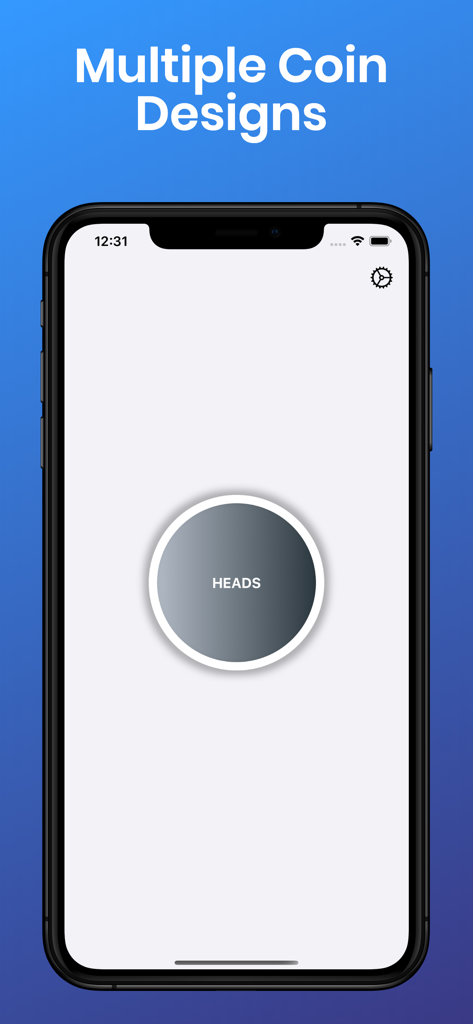Coin Flip CT - Coin Flip CT mobile app screen showing heads coin design and multiple coin options headline