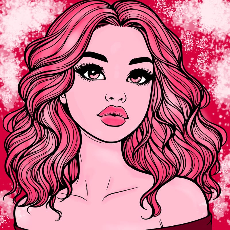 realistic girl with wavy hair and lips