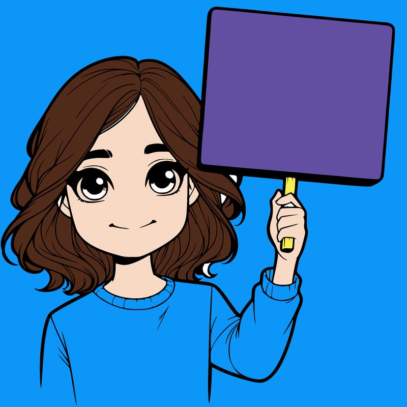 realistic girl holding up a sign