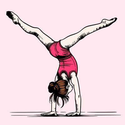 realistic gymnastic hand stand girl in four splits
