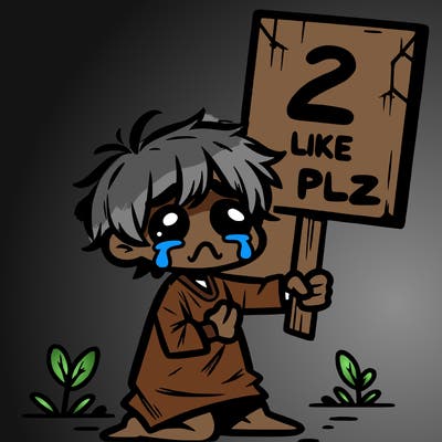 small poor toddler crying with sign that says 2 like plz