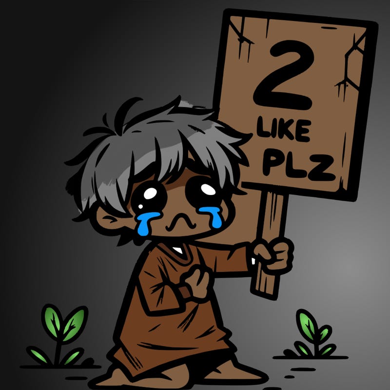 small poor toddler crying with sign that says 2 like plz