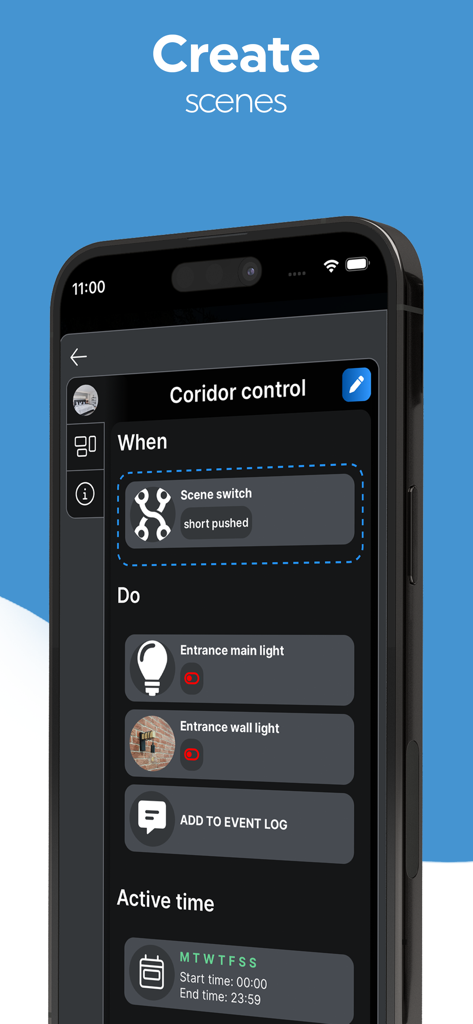 Oberfläche einer mobilen App zum Erstellen von automatisierten Szenen für das Zuhause