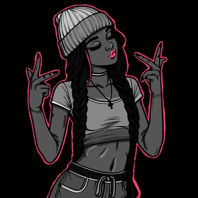 realistic teenage girl with braids and a beanie and crop top doing 🫶🏼