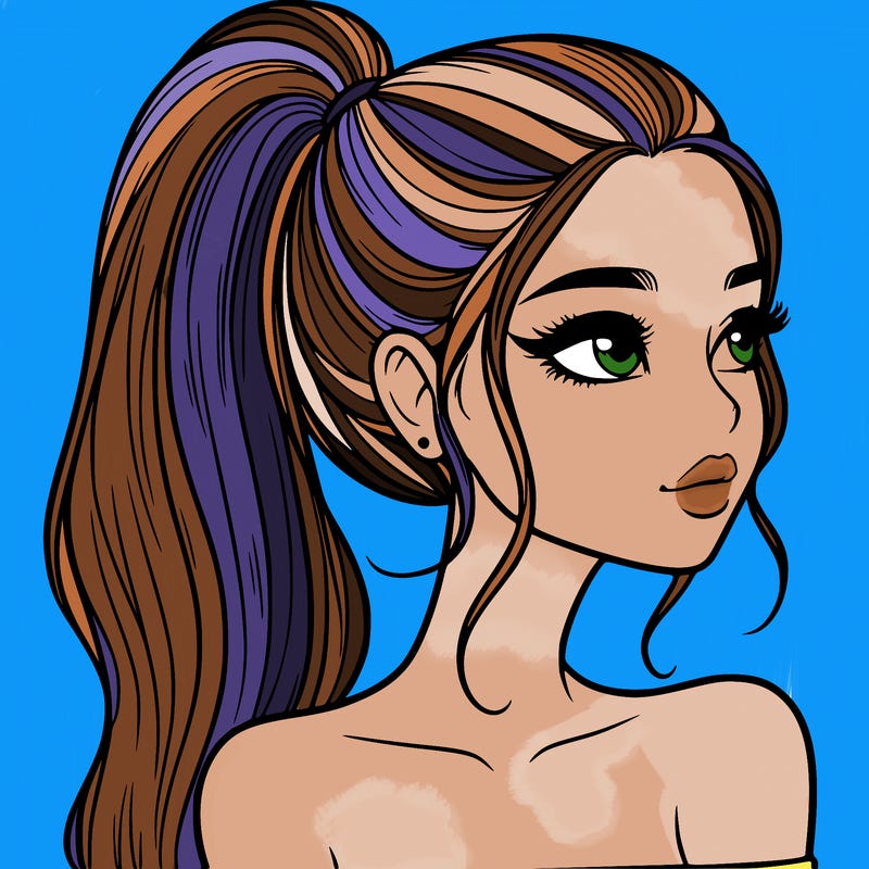 a beautiful and realistic girl with a high pony tail